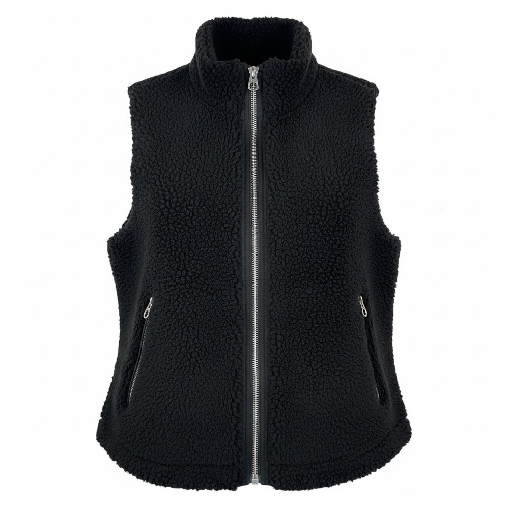 Madewell Black Teddy Fleece Full Zip‎ Vest preppy 90s athleisure Size M